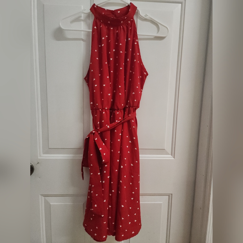 SHEIN Red Dress with White Heart Pattern